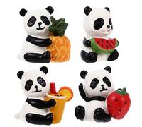 Levemolo 4Pcs Mini Resin Panda Statues Set with Soft Drink Watermelon Pineapple Strawberry Food Models, Miniature Fairy Garden Ornaments for Home and Micro Landscape Decoration