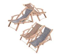 Levemolo 4pcs Miniature Beach Chair Model Realistic Wood Dollhouse Lounge Chairs Coastal Summer Decor Accessories Compact for Desk Shelf Display Vacation Theme Micro Furniture