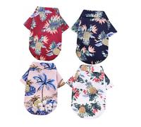 Levemolo 4PCS Pet Dog Cat Summer Hawaiian Pineapple Shirt Set Breathable Button-Down Dog Blouse Lightweight Cool Pet Clothes for Small to Large Pink Wine Red L
