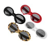 Levemolo 4pcs Pet Sunglasses for Cats and Small Dogs Lightweight Retro Plastic Eyewear Funny Animal Spectacle Frames for Cosplay Outdoor Summer Activities with Leopard Red Black White