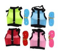 Levemolo 4Pcs Rabbit and Hamster Vest Harness with Leash Soft Breathable Mesh Outdoor Walking Harnesses for Small Pets Includes Pink Blue Green and Rose Red