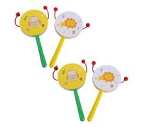 Levemolo 4pcs Wooden Spinning Drum Set for Handheld Musical Instruments with Lion and Owl Cartoon Design Safe Wood Rattles for Early Learning and Motor Skill Development