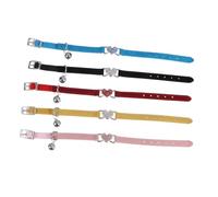 Levemolo 5pcs Adjustable Cat Collar Safety Bell and Love Heart Rhinestones and Stylish and Comfortable Pet Accessories for Kittens and Cats