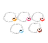 Levemolo 5pcs Evil Eye Beaded Ring, Ring, Plastic Resin Decorative Easy-care Chic Stylish Finger Accessory for Women, Performance, Night Club Random Color