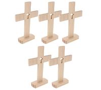 Levemolo 5pcs Jesus Wooden Cross Set - Small Pine Wood Standing Crosses for Christian Tabletop Decor, Religious Altar Crosses for Church and Home Use