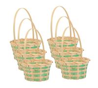 Levemolo 6 Pcs Small Green Woven Flower Baskets Hand-held Bamboo Multi-function Storage for Fresh and Artificial Flowers Practical Round Floral Arrangement Baskets for Office Use