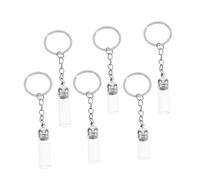 Levemolo 6pcs Glass Essential Oil Bottles Keychain with Wide Opening Transparent Small Perfume Jars for Travel Refillable Tiny Glass Containers Pendant for Essential Oils and