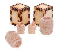 Levemolo 6pcs Miniature Wooden Barrel for Dollhouse and Fairy Garden Includes Tiny Beer Barrel Water Pail and Storage Crate Realistic Wood Craft Accessories for Terrarium Decoration and