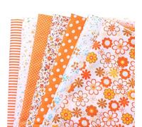 Levemolo 7pcs DIY Patchwork Cotton Cloth Set, Orange Floral Plain Fabric Squares 25x25cm for Sewing Machine Cut Quilting Crafts