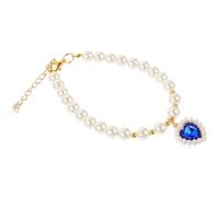 Levemolo Adjustable Small Sapphire Pearl Necklace Cat Collar Decorative Dog Collar Pet Accessory for Small Cats and Dogs