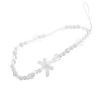 Levemolo Beaded Lanyard Phone Chain Mobile Phone Strap Butterfly Charm Artificial Pearl Bow Plastic Material Fashionable Elegant White Accessory and Keys