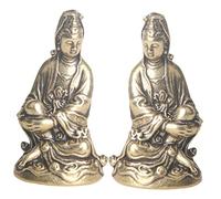Levemolo Brass Avalokitesvara Statue Set, 2pcs Bodhisattva Ornament for Desktop Religious Offering, Antique Style Brass Buddha Decor for Home and Office Sacred Display