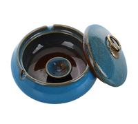 Levemolo Ceramic Ashtray with Lid Large Windproof Covered Desktop Ash Tray for Office and Home Use Smokeless Indoor Table Ashtray in Kiln-change Blue