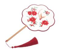 Levemolo Chinese Traditional Style Round Fan Handheld with Embroidered Real Silk and Wood Frame, Red Circular Hand Fan for Room Decoration and DIY Accessory, Elegant Classic Design