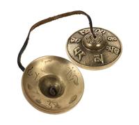 Levemolo Copper Yoga Meditation Cymbal Bell Handcrafted Small Percussion Instrument with Six-syllable Chant Pattern for Buddhist Meditation and Spiritual Practice