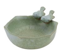 Levemolo Creative Ceramic Bird Feeder Pot with Flat Bottom for Garden Decoration Multi-use Bird Food Container and Succulent Planter Rust-resistant Green Ornament for Outdoor