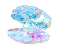 Levemolo Crystal Glass Shell Ornaments with Artificial Pearl and Cartoon Animal Figures, Playful and Sophisticated Seashell Figurines for Tabletop and Entryways Home Décor