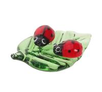 Levemolo Cute Tiny Ladybug Figurine, Mini Crystal Green Leaf Glass Ladybug Insect Ornament - Hand Blown Glass Collectible Figurines - Crystal Animals Statue for Decor Room Ornament