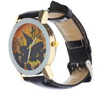 Levemolo Halloween Unique Leather Watch for Men and Women with Quartz Movement, Adjustable Strap, Stable Performance, Black Round Dial, Casual Style for Cosplay Party