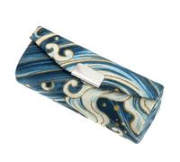 Levemolo Lipstick Storage Box with Mirror Vintage Fabric Ribbon Design Light Blue Wave Pattern Portable Lipstick Case Holder for Cosmetics and Jewelry Organizing at Home or Travel