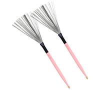 Levemolo Maple Wood Double-ended Drum Wire Brush Pair Carbon Steel Jazz Drum Brush Set in Pink Professional Percussion Instrument Accessory