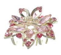 Levemolo Mini Claw Clips Pink Metal Rhinestone Hair Clips Easy Open and Close No Pulling Hair for Women Half-up Ponytail Back of Head