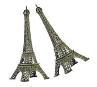 Levemolo Miniature Eiffel Tower Decoration, 2pcs Eiffel Tower Statue Figurines, Iron Vintage Finish, 6 Inch Compact Tabletop Landmark for Wedding Centerpiece and Office