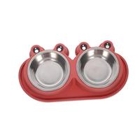 Levemolo Non-spill Double Dog Bowl with Stainless Steel Bowls and Red Non-slip Base Ant-avoiding Pet Feeder for Small Cats Kittens Puppies Outdoor Travel Food and Water Dish