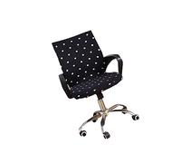 Levemolo Office Chair Cover Elastic Slipcover with Armrest, Medium Size Fit Back Height 55-65cm, Stretch Fabric Protector for Computer Desk Chair, Black Dot Pattern, Removable Washable