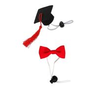Levemolo Pet Graduation Doctor Hat and Bow Tie Set for Small Dogs and Guinea Pigs, Elastic Red Tassel Cap with Red Bow Tie, 2pcs Pet Costume Accessories for Hamsters and Small Animals