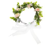 Levemolo Pet Wedding Flower Collar for Small Dogs with Adjustable Ribbon, Light Pink Floral Wreath Photo Prop, Dog Floral Attire Bow for Wedding Ceremony