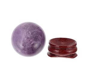 Levemolo Purple Amethyst Crystal Ball Decor Unique Simple and Generous Sphere Ornament with Wooden Base for Home or Office Desktop Decoration