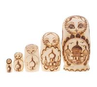 Levemolo Russian Nesting Dolls Set, Wooden Doubleheaded Pattern Five-layer Pyrography Relief Effect, Unique Handmade and Decorative Piece Storage for Holidays Keepsake