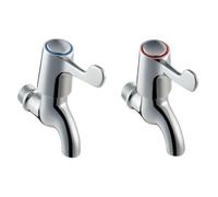 Lever Action Bathroom Taps Pair Smooth 1/2" Cartridge Operation (Chrome) | Heavy Duty Hot & Cold Water Control ,Wall Mounted Bib Taps, 250g Each Durable Brass Construction, Standard BSP Connection