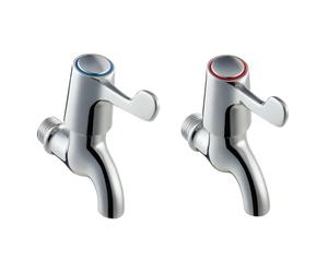 Lever Action Bathroom Taps Pair Smooth 1/2" Cartridge Operation (Chrome) | Heavy Duty Hot & Cold Water Control ,Wall Mounted Bib Taps, 250g Each Durable Brass Construction, Standard BSP Connection