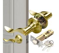 Lever Entrance Door Lock with Key, Wave Style Knob, Sturdy Handle, Ergonomic Interior and Exterior Door Lock for Home, Silver and Gold Options, Zinc Alloy and Copper, 4.65 Inches