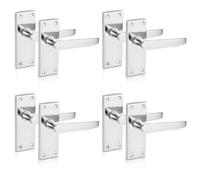 Lever Latch Flat Polished Silver Door Handles, 4 Pair