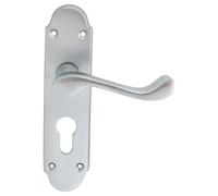 Lever on Backplate Door Handle Set Contemporary Interior Lever Handle with Solid Backplate Design for UK Residential and Commercial Use (Lock - Euro, Satin Chrome)