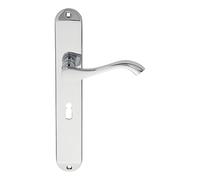 Lever on Backplate Door Handle Set Contemporary Interior Lever Handle with Solid Design for UK Residential and Commercial Use (Lock Profile, Polished Chrome, 240mm x 40mm Backplate)