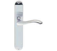 Lever on Backplate Door Handle Set Contemporary Interior Lever Handle with Solid Design for UK Residential and Commercial Use (Latch, Satin Chrome, 240mm x 40mm Backplate)