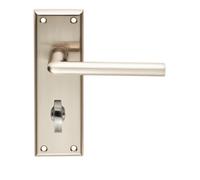 Lever on Backplate Satin Chrome Finish Solid Zinc Architectural Handle Set for Internal Doors (Bathroom, Satin Nickel)
