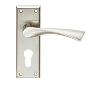 Lever on Backplate Satin Chrome Finish Solid Zinc Architectural Handle Set for Modern Internal Doors (Euro Profile, Satin Nickel)