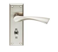 Lever on Backplate Satin Chrome Finish Solid Zinc Architectural Handle Set for Modern Internal Doors (Bathroom, Satin Nickel)