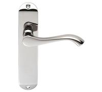 Lever on Backplate Satin Chrome Finish Solid Zinc Handle Set for Modern Internal Door Applications (Latch, Polished Chrome)