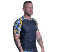 Leverage 'Ochre ' Mens BJJ MMA Rash Guard - Geometric Jiujitsu, NoGi, Swimming Shirt, Diving Top, Rashvest, Mens Gift (42-44, Regular)