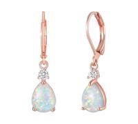 Leverback Opal Dangle Drop Earrings For Women Girls Gold Plated Teardrop Earrings Beaded Hoop Earrings for Women (Rose Gold, One Size)