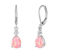 Leverback Opal Dangle Drop Earrings For Women Girls Gold Plated Teardrop Earrings Beaded Hoop Earrings for Women (Pink, One Size)