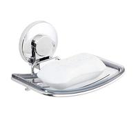 LEVERLOC Chrome Suction Cup Soap Dish Soap Holder for Shower Wall Drill-Free Rustproof Waterproof Wall Mount Strong Suction Removable Bar Soap Sponge Holder for Bathroom Bathtub Kitchen