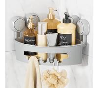 LEVERLOC Corner Shower Caddy Suction Cup Grey Shower Caddy Basket Powerful Suction Bathroom, Waterproof & Rustproof Organizer for Bathroom Storage, No-Drilling Removable