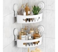 LEVERLOC Corner Shower Caddy Suction Cup, shower shelves suction cup, 2 Pack Basket Powerful Bathroom, Waterproof & Oil-proof Organizer for Kitchen, No-Drilling Removable